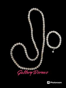 Kalung Mutiara Air Tawar Set Gelang Free Box Perhiasan Aksesoris Wanita