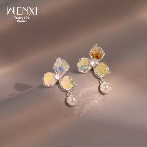 WENXI | Bông Tai Thiết Kế Độc Đáo Hình Cỏ Ba Lá Màu Sắc Đầy Dopamine