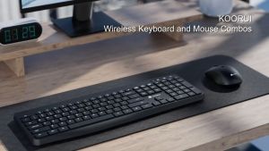 KOORUI BK0104 Wireless Keyboard and Mouse Combos 2.4G Silent Full Size Keyboard 3DPI Mouse for Windows MacOS Linux 12 Multimedia and Shortcut Keys Desktop Computer/Laptop/PC-Black (Battery Not Included)