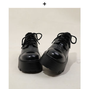 Small Leather Shoes Women 2023 New British Style Thick Sole Increased Preppy Single-Layer Shoes Black Genuine Leather All-Match Lace-up Leather Shoes
