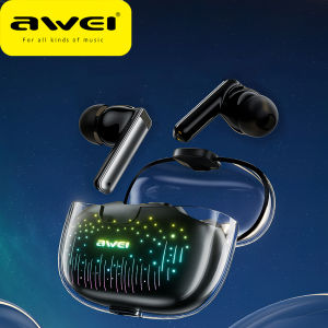 Awei T52pro หูฟังไร้สายบลูทูธโปร่งใส Space Capsule Shell Design Bluetooth V5.3 Bass In-Ear TWS หูฟังพร้อมไมโครโฟนสมาร์ทลดเสียงรบกวนหูฟัง HiFi ชุดหูฟังสเตอริโอ