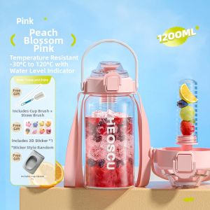 HEOSCU | Glass Heat-Resistant Large Capacity Aesthetic Portable Straw Tumbler 2000ml