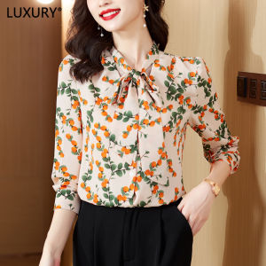 สำหรับความสะดวก, สวยงาม, และสุขภาพ เสื้อเบลาส์ เข้ารูปของผู้หญิง เสื้อคอเสื้อแขนยาวริบบิ้นแฟชั่นทรงหลวม หรูหรา ทางปัญญาใหม่ ฤดูใบไม้ร่วง