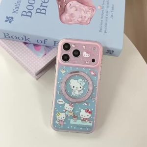 Sanrio | Sanrio HelloKitty Phone Case With Magnetic Ring Stand For iPhone 15 16 17 Pro Max Large Camera Window Shockproof Cover For Girls