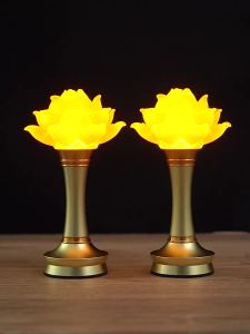 SXH  Rechargeable Lotus Lamp New Rechargeable Model for Home Use Pair led Colorful Crystal Glass Buddha Lamp for Worship Hall Lighting