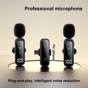 Mini Wireless Lavalier Microphone for iPhone Android Cameras Wireless Microphone for Interviews Vlog Noise Cancelling Microphone