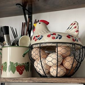 Creative Cute Chicken Ceramic Egg Storage Basket Kitchen Decorative Hen Basket Home Use Retro Style Food Organizer Box