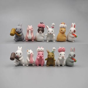 12Pcs Cute Mini Rabbit Decoration Miniature Hare Animal Figurine Mini Bunny Garden Ornament Micro Landschaft Craft
