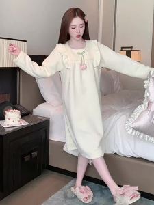 M-5XL Fat MM Sleepwear Womens Autumn Winter New Long Sleeve Sleeping Skirt Princess Style Large Size Home Clothes Can Be Worn Outside