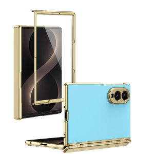 szhaiyu | Shockproof Golden Border Leather Phone Case For Samsung Galaxy Z Fold 8 7 6 5 4 Fold8 Ultra Steel Film Hinge Protection Cover