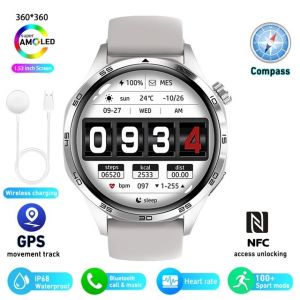 For Android IOS GT5 Smart Watch Waterproof Watch 5 Pro AMOLED HD Screen Bluetooth Call Health Monitoring GPS Tracker Smartwatch