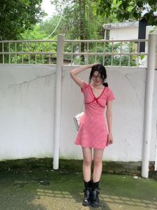 🌟CORE🌟dresses women new style 2025 Red Checkered V-neck Short Sleeved Dress Women Bow Short Dress Waist Retraction A-line Dress 2️⃣0️⃣2️⃣5️⃣