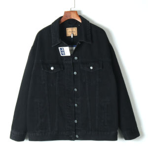 Áo Khoác Denim Dài Vừa Phải Màu Đen Dáng Rộng Cỡ Lớn Cho Nữ Mùa Xuân Thu Phong Cách Mới Áo Khoác Ngoài Cotton Cổ Polo Một Nút