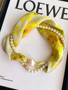 Magnetic Clasp Pearl Necklace Scarf Womens Spring Summer Autumn Winter Fashion Accessory Neck Protection Shirt Scarf Thin Scarf