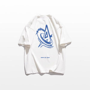 เสื้อยืดแขนสั้นผู้ชายสไตล์อเมริกัน ทรงหลวม คอกลม พิมพ์ลายตัวอักษร ผ้าฝ้ายผสมยืดหยุ่น สไตล์ฤดูร้อน แฟชั่นเสื้อผ้า