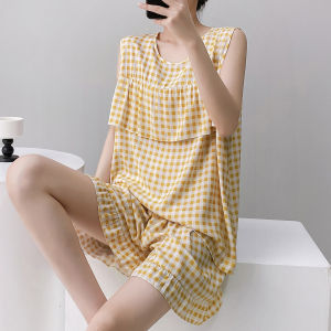 Ultra-Thin Cotton Silk Sleepwear Women Summer Anti-Bulge Vest Shorts Sleeveless Set Cool Feeling Home Clothes Sweet Style