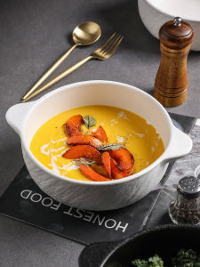 Minimalist Rock Pattern Ceramic Binaural Soup Bowl Oven Mitts Baking Bowl Large Capacity Bowl Instant Noodle Bowl For Home Tableware Large Noodle Bowl