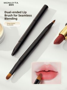 MONLEYTA | Portable Mini Double-Headed Lip Brush Professional Lip Liner Soft Bristle Blending Makeup Artist Dedicated Lipstick Brush With Lid