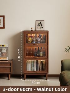 DONGMU | Vintage Style Glass Door Wooden Bookcase Display Cabinet