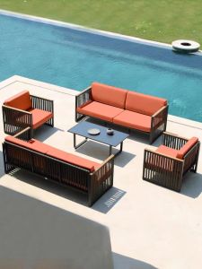 New Chinese Style Outdoor Sofa Simple Aluminum Alloy Outdoor Rainproof Balcony Courtyard Wicker Garden Tea Table Home Furniture