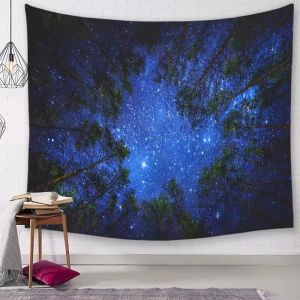 VIKAMA Starry Sky Tapestry Machine Washable Moon Trees Night Sky Printed Tapestry Bedroom Background Wall Decoration