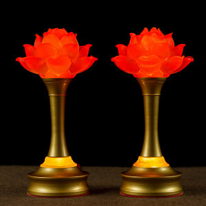 Electric Lotus Buddha Lamp Buddhist Offering Lamp Rhinestone Long Burning Lamp Guanyin Buddha Hall Home Use Alloy Water Glass