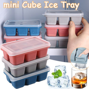 5pcs 6 Grids Silicone Ice Cube Mold with Lid Square Ice Mold Box Silicone Ice Cube Trays Ice Maker for Ice Cream Whiskey Cocktail Cold Drink