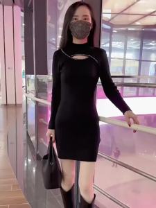 Versatile Inner Wear Women Knit Dress Black