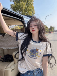 White Printed Short Sleeve T-Shirt Womens Summer Loose Slimming Fashionable Base Layer Shirt Korean Style Commute Youthful