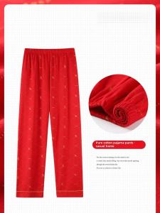 Womens Purified Cotton Pajama Pants Thin Home Pants Casual Spring and Autumn Big Red Festive Womens Outwear Home Pants