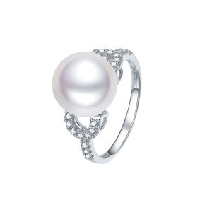 Festival Gift 18K Gold White Round Freshwater Pearl Ring 10-10.5mm
