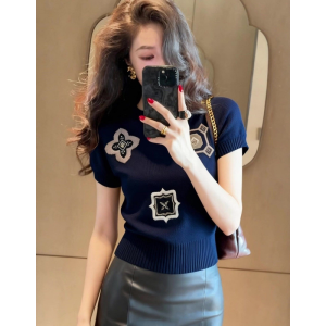 SHUQINGLAI | Embroidered Slim Fit Short Sleeve T-Shirt