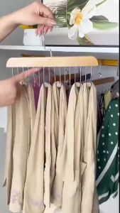 8 Hooks Solid Elegant Wooden Hanger Anti Slip Multi-Purpose Hook Coat Rack for Necklaces Ties Scarves Bras & Undergarments 吊带衣架