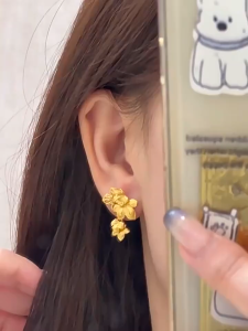 hikaw 18k saudi gold original earrings Gold wutong Leaf Petal Earrings for women Exquisite tassel style earrings