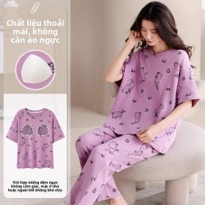 Bộ đồ ngủ nữ MiiOW làm bằng vải cotton tay ngắn có đệm ngực thoải mái