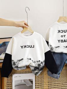 Boys Spring Autumn Long Sleeve Hoodie Fake Two-Piece Cotton Cool Base Shirt Mens Childrens Fashionable Bottoming Top