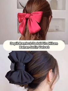 Big Black Bow Hair Clip Jepit Rambut Jedai Pita Hitam Bahan Satin Velvet Aksesoris Pesta Wanita