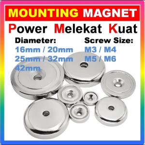 Strong Neodymium Round Pot Magnet with Hole for Mounting | Cup Magnet for Door Cabinet Gate Wall