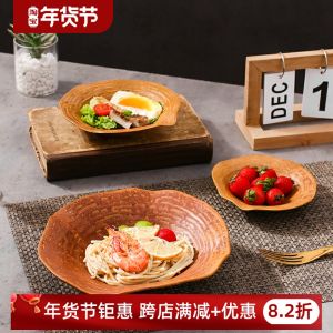 Japanese Creative Retro Ceramic Shaped Salad Bowl For Home Relief Noodle Bowl Dessert Bowl Fruit Plate Asymmetrical Meal Bowl