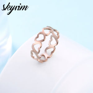 SKYRIM Hollow Heart Ring Stainless Steel Romantic Rose Gold Color Casual Wedding Engagement Rings Jewelry Gift for Women