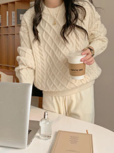 เสื้อสเวตเตอร์ถักคอตั้งหลวมๆ หนาๆ สำหรับผู้หญิง ฤดูใบไม้ร่วง/ฤดูหนาว เสื้อสเวตเตอร์ถักแบบสวมหัว ทรงหลวมๆ นุ่มๆ สำหรับผู้หญิง