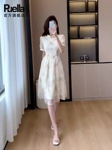 Puella | New Chinese Style改良 Fit Waist Qipao A-line Dress Short Sleeve