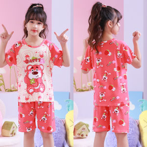 Childrens Summer Sleepwear Short Sleeve Home Clothes Set Cute Cartoon Kuromi Baby Girl Polyester Fiber Soft Fabric Home Clothes
