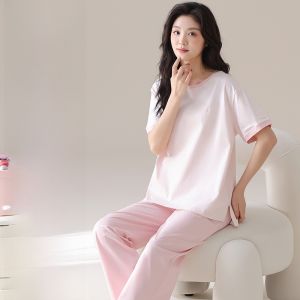 MiiOW | ชุดนอนผู้หญิง MiiOW ฤดูร้อน 2025 ชุดนอนแขนสั้นหลวมๆ สไตล์ลำลอง ใส่สบาย ผ้าฝ้ายผสมโพลีเอสเตอร์ ทรงหลวมๆ สำหรับใส่อยู่บ้าน