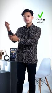 WOUBATIK PREMIUM - Kemeja batik pria Gahtan slimfit lapis furing bahan katun lengan panjang