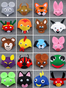 Kids Performance Performance Cap Rabbit Puppy Mouse Chicken Pig Lamb Monkey Headdress Cute Small Animal Hat