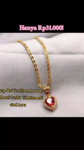 kalung koin logam asli 1991 anti karat kalung nuri ukir gold free liontin permata merah love
