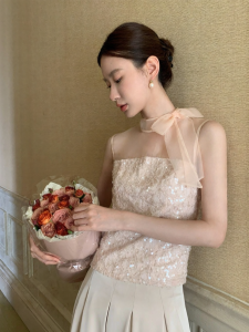 Áo Dạ Hội Không Tay Có Nơ và Pha Lê Pháp