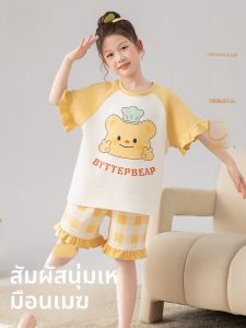 MiiOW | ชุดนอนเด็กผู้หญิง Catman ฤดูร้อน ผ้าฝ้ายระบายอากาศได้ดี แขนสั้น กางเกงขาสั้น ชุดอยู่บ้าน 2025 ใหม่ ชุดนอนเด็กผู้หญิง Pure Cotton Home Clothes