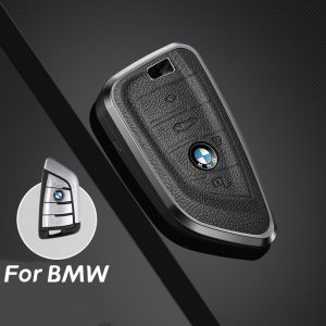 CAREUD Aluminium Alloy Genuine Leather Car Key Cover For BMW 3 5 7 Series X1 X3 X3 X5 X6 320i 330i 340i 520i 530i 730i 740i